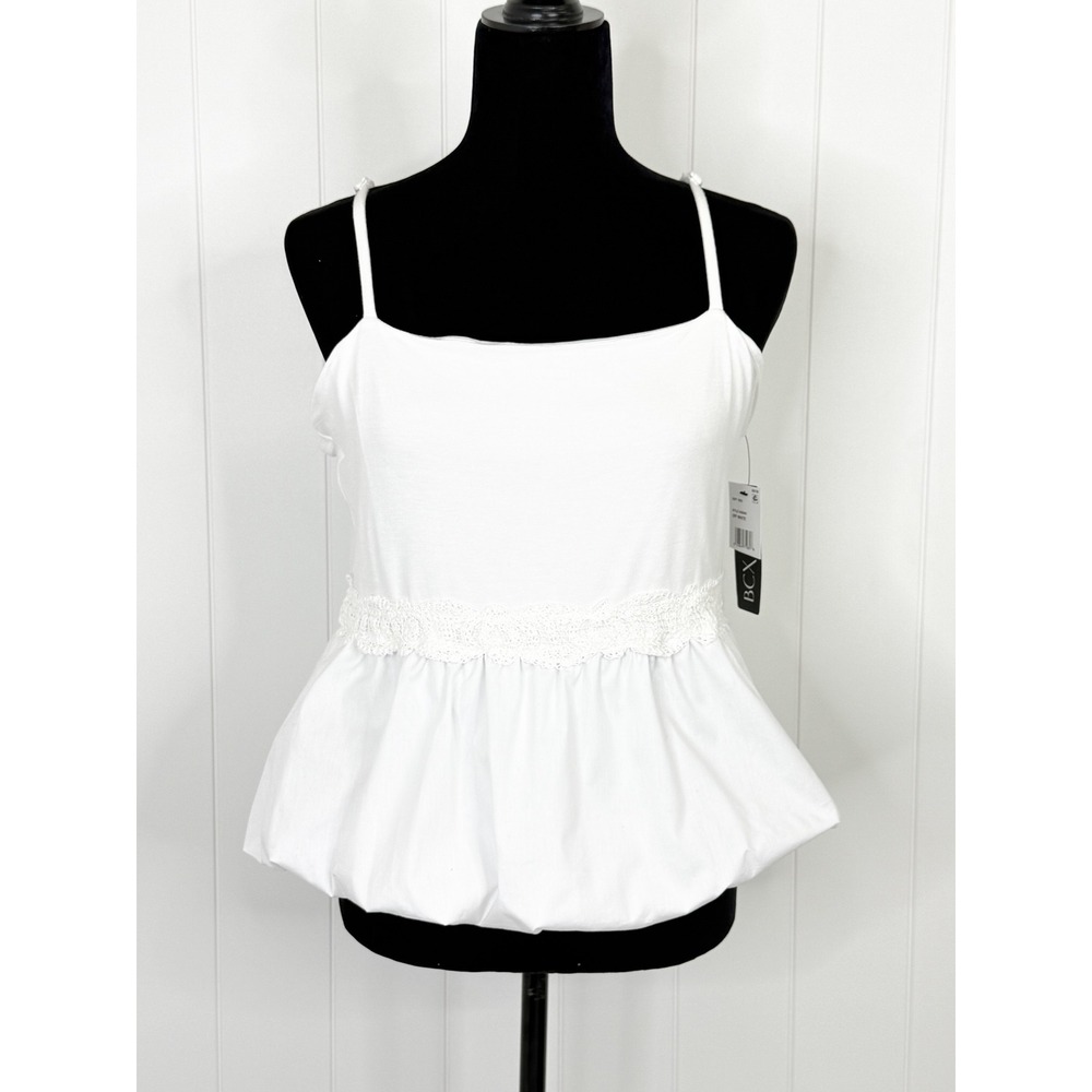 BCX Peplum Cami NWT Women XL Off White Coquette Bubble Hem Top